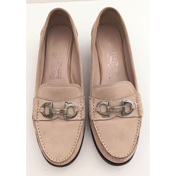Salvatore Ferragamo Tan Suede Loafers Silver Gancini Trim US 9.5B Made in Italy - Picture 6 of 16